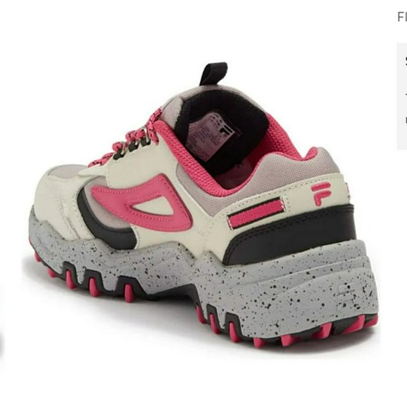 FILA Women's Lace Up Leather Accent Sneaker Size 8.5 Gray Beige Black Pink - Picture 4 of 8